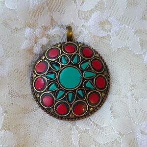 Bohemian Red and Turquoise Pendant